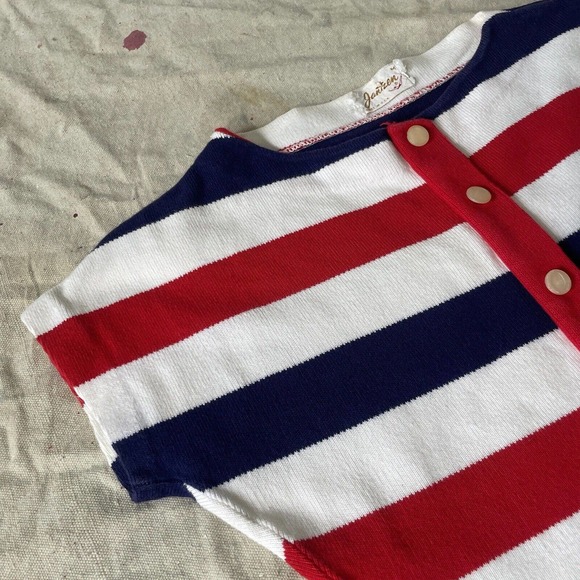 Vintage 40s/50s Jantzen nautical striped knit top w/ MOP buttons - Picture 2 of 6